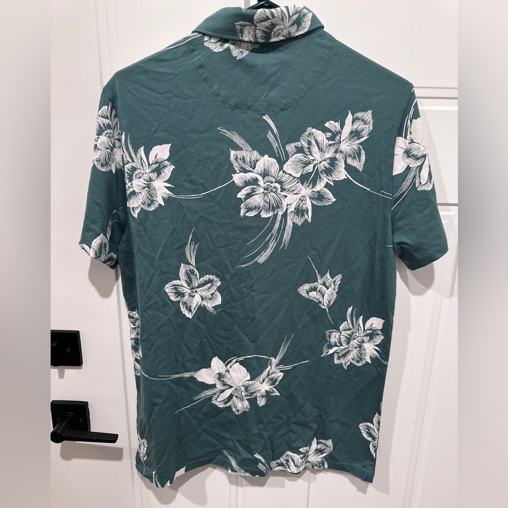 Express Men’s NWT Teal Green Floral Polo Shirt - Picture 4 of 4